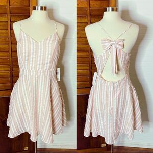City Vibe Stripe Bow Fit & Flare Pink Dress NWT Size 9 Holiday Valentines